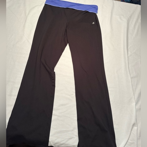 Champion Pants & Jumpsuits Champion Black Yoga Pants With Periwinkle Fold Down Top C Logo On